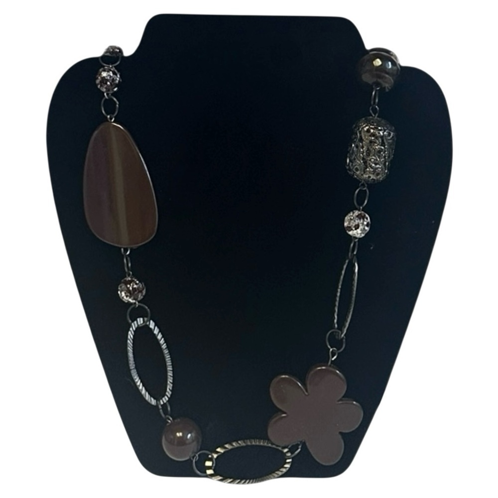 🌺 Boutique Opera Necklace Brown Flower Eclectic Fashion Statement Long